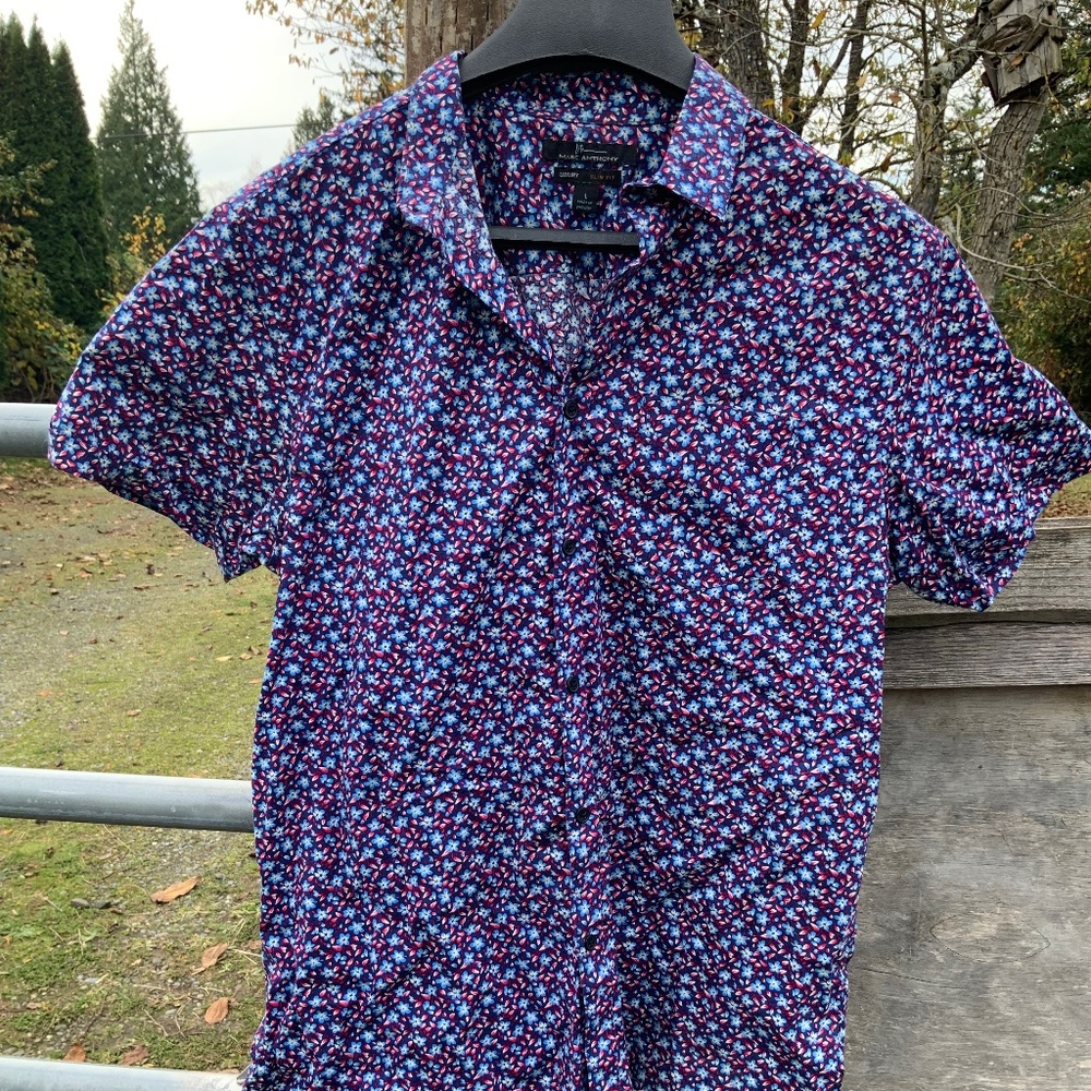 Marc Anthony Button-up Short Sleeve Shirt, Large Slim Fit, Men’s